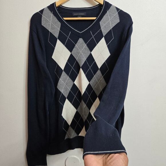 Banana Republic Mens Pima Wool Blend Argyle Sweater M Academia Preppy Old Money - Picture 2 of 10